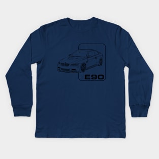 BMW E90 M3 Line Art Kids Long Sleeve T-Shirt